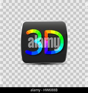 Sign of a three-dimensional video isolated on a gray background, rainbow letters, vector illustration. Stock Vector