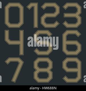 Set of numbers from zero to nine in retro colors, vector illustrations. Stock Vector