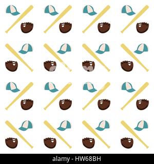 Sports seamless background with elements of the equipment for baseball, baseball bat, cap and gloves, vector illustration. Stock Vector