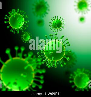 Illustration of influenza H1N1 virus particles. Stock Photo