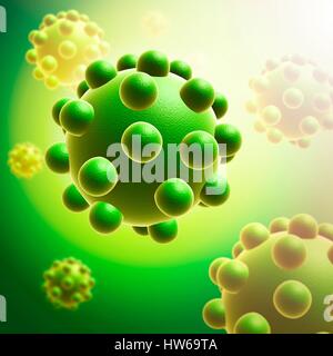 Illustration of chicken pox virus particles. Stock Photo