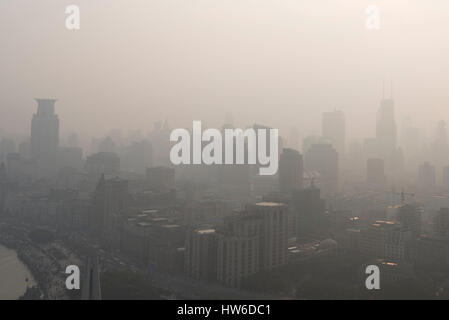 Smog over skyscrapers, Shanghai, China