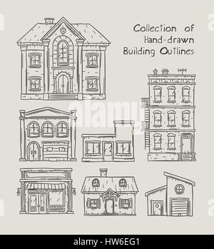 Handdrawn buildings set Stock Vector