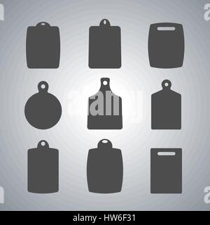 A set of  grey icon  boards for cutting food  various shapes, elements of kitchen design, vector illustration. Stock Vector