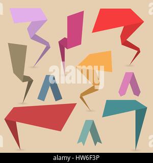 Set  origami paper design elements,  banners, ribbons and labels, vector illustration. Stock Vector