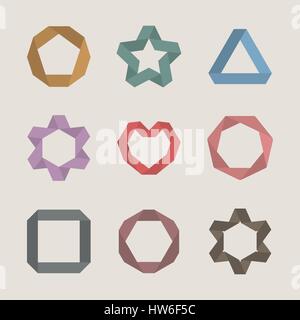 Set of abstract multicolored paper figures, isolated on a white background, origami design, vector illustration. Stock Vector