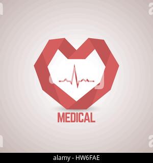 Logo design template with a red paper heart to the medical center, pharmaceutical companies, health centers, medical companies, vector illustration. Stock Vector