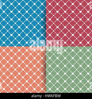 Set of four seamless patterns, repeating geometric tiles with diagonal lines, texture with dotted elements, vector illustration. Stock Vector