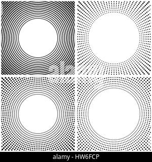 Set of four black and white abstract background, frame with halftone effect and place for your text, dot patterns, vector illustration. Stock Vector