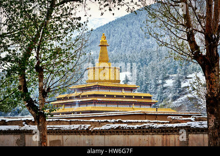 The Golden Pagoda in Labrang Monastery of Xiahe, Gansu Province, China