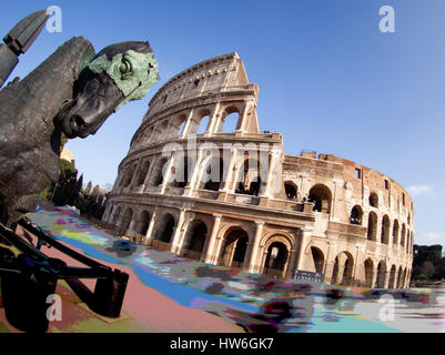 Beautiful Horse Statue near Colosseum, Rome, Italy Stock Photo