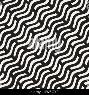 Hand Drawn Scattered Wavy Lines Monochrome Texture. Vector Seamless Black and White Pattern Stock Vector
