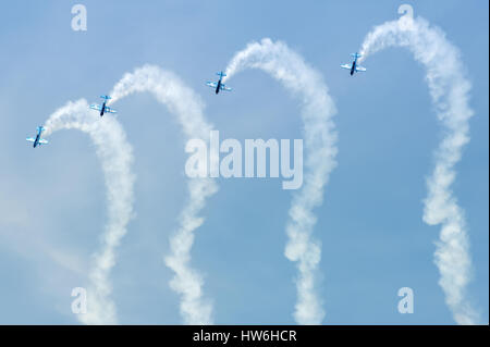 Blades aerobatic display team writing question marks in the sky at the Farnborough Airshow, UK Stock Photo