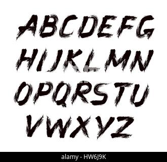 Painted Abc. Grungy design bold letters. Handwritten font. Sans serif alphabet. Distress texture. Brush strokes. Grunge torn edges style. Paintbrush i Stock Vector