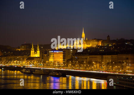 Matthias church, Fisherman's Bastion. Banks of Danube river. Budapest Hungary, Southeast Europe Stock Photo