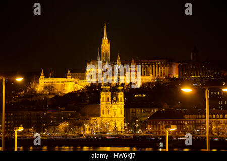 Matthias church, Fisherman's Bastion. Banks of Danube river. Budapest Hungary, Southeast Europe Stock Photo