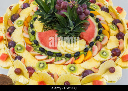 compositions of fresh fruit cut for buffets. typical summer fruits of Sicily, refreshing and healthy. Stock Photo