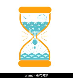 concept of protecting water resources in the form of hourglasses with water in the form of the sea, rain. Icon in the linear style Stock Vector