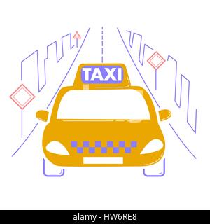 Icon travel by taxi in the city. Icon in the linear style Stock Vector
