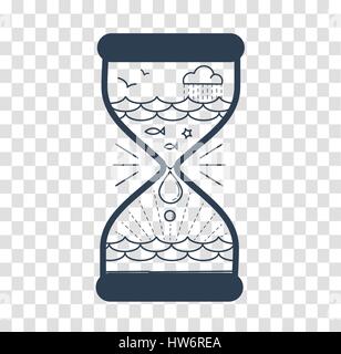 concept of protecting water resources in the form of hourglasses with water in the form of the sea, rain. silhouette, icon in the linear style Stock Vector