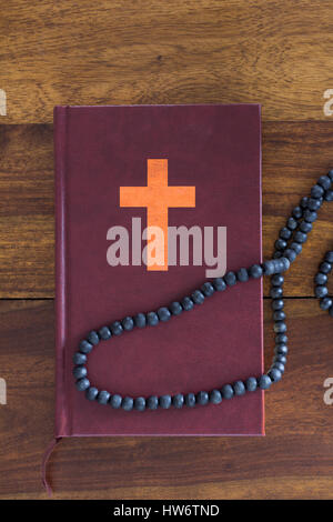 bible on wood table Stock Photo