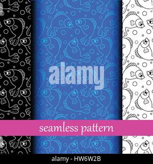 set of seamless pattern with fish. vector Stock Vector