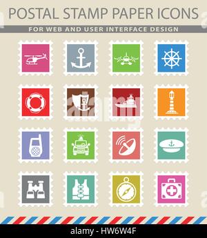 coastguard web icons on the postage stamps Stock Vector