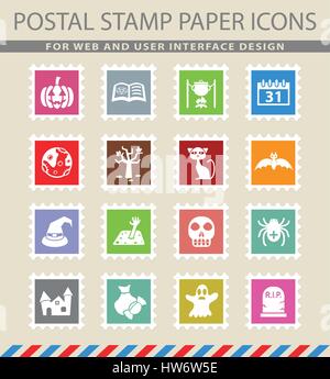 halloween web icons on the postage stamps Stock Vector