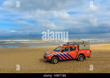Kijkduin beach, the Netherlands - September 17, 2016: surf life saving vehicle on the beach Stock Photo