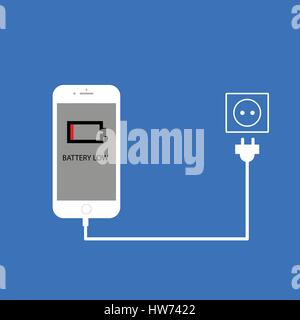 Smartphone with red low battery icon, Mobile phone Low Battery. vector Stock Vector