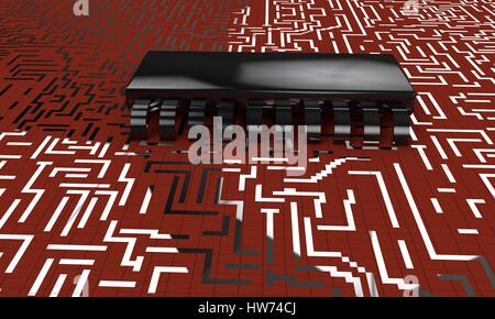 Electronic circuit,chip model 3d render working Stock Photo