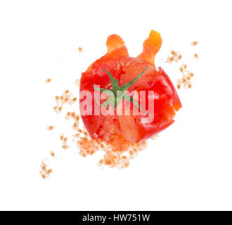 Crushed fresh tomato isolated on white background. Stock Photo