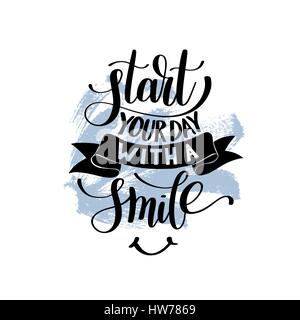 Start Your Day With a Smile vector Text Phrase Illustration on b Stock Vector