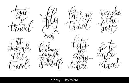 set of 8 hand written lettering positive quotes about life and t Stock Vector