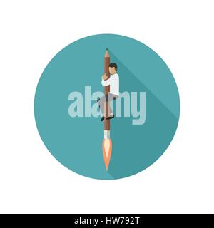 Rocket-pencil with man Stock Vector