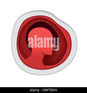 Vector red human head paper art style illustration. Elements are layered separately in vector file. Stock Vector