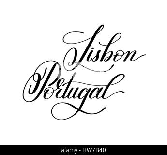 hand lettering the name of the European capital - Lisbon Portuga Stock Vector
