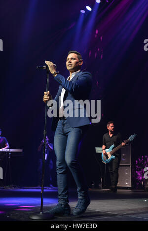 Leoni Torres Y Sus Amigos with special guest Gente De Zona concert at James L. Knight Center in Miami, Florida.  Featuring: Leoni Torres Where: Miami, Florida, United States When: 14 Feb 2017 Stock Photo