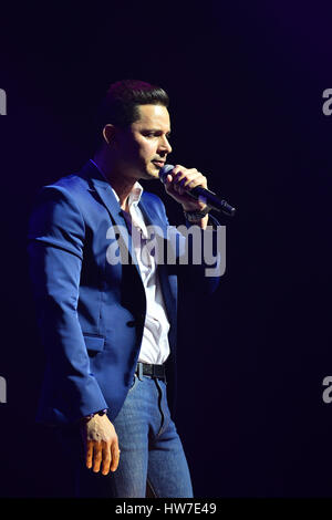 Leoni Torres Y Sus Amigos with special guest Gente De Zona concert at James L. Knight Center in Miami, Florida.  Featuring: Leoni Torres Where: Miami, Florida, United States When: 14 Feb 2017 Stock Photo