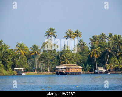 backwaters with houseboat in alleppey ,kerala,india Stock Photo