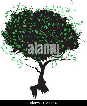 vector illustration of an abstract tree with musical notes Stock Vector