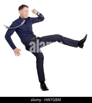 Businessman in a falling position, on white Stock Photo