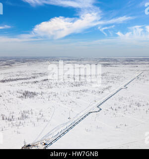 Top view of gas pipeline in tundra Stock Photo