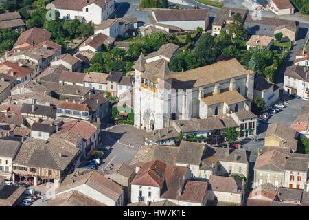 France, Lot et Garonne, Villereal, the church (aerial view) Stock Photo