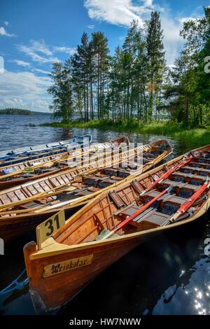 Finland, province of oriental Finland, Sulkava, Muikka, wooden Finnish traditional boat Stock Photo