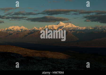 Alaska Range at sunrise from Kesugi Ridge, Alaska. Stock Photo