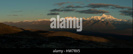 Alaska Range at sunrise from Kesugi Ridge, Alaska. Stock Photo