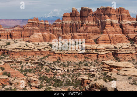 Mountains and rock formations in the Needles District of Canyonlands National Park, UT. Stock Photo