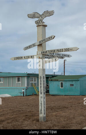 Signpost in Barrow, Alaska Stock Photo