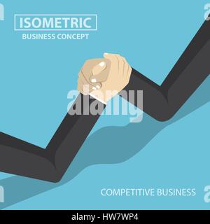 Isometric businessman hands doing arm wrestling, business competition concept Stock Vector